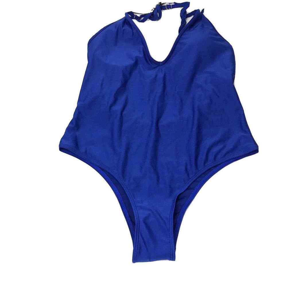 Zexxxy Womens Large Blue‎ One Piece Swimsuit V Neck Halter Monokinis NWT
